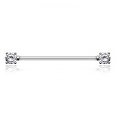 Double Prong Cubic Zirconia Gem Industrial Barbell