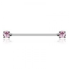 Double Prong Cubic Zirconia Gem Industrial Barbell