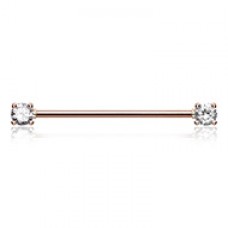 Rose Gold Double Prong Cubic Zirconia Gem Industrial Barbell