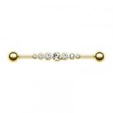 Golden Dazzling Gem Row Industrial Barbell