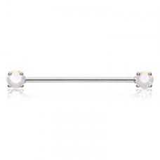 Double Prong Opal Gem Industrial Barbell