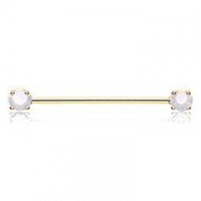 Golden Double Prong Opal Gem Industrial Barbell