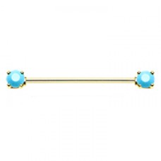 Golden Double Prong Turquoise Gem Industrial Barbell