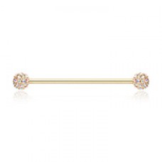 Golden Pave Diamond Full Dome Cluster Industrial Barbell
