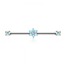Turquoise Spring Flower Sparkle Prong Set Industrial Barbell