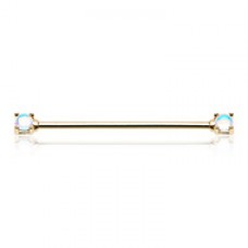 Golden Illuminating Moonstone Revo Double Prong Industrial Barbell