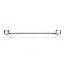 Double Prong Brilliant Sparkle Gem Industrial Barbell