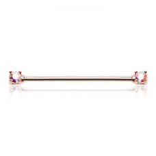 Rose Gold Double Prong Brilliant Sparkle Gem Industrial Barbell