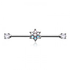 Illuminating Moonstone Spring Flower Prong Set Industrial Barbell