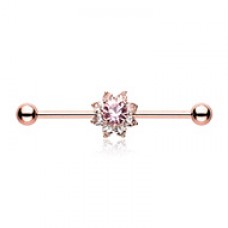 Rose Gold Luscious Flower Industrial Barbell