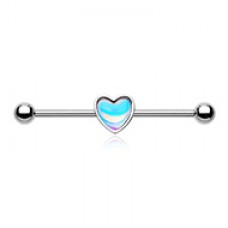 Illuminating Moonstone Revo Heart Inlay Industrial Barbell