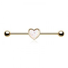 Golden Simple Opal Heart Inlay Industrial Barbell