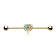 Golden Victorian Filigree Heart Industrial Barbell