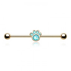 Golden Animal Lover Opal Paw Print Industrial Barbell
