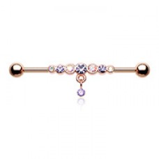 Rose Gold Dazzling Gem Row Dangle Industrial Barbell