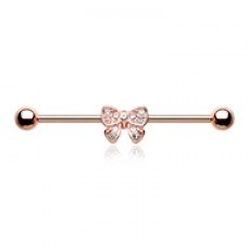 Rose Gold Dainty Bow-Tie Sparkle Industrial Barbell