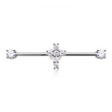 Cubic CZ Bling Cross Prong Set Industrial Barbell