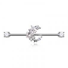 Cubic CZ Bling Celestial Moon Star Prong Set Industrial Barbell