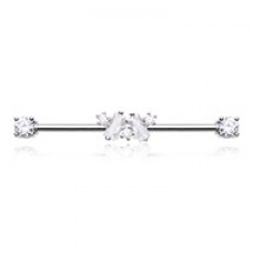 Cubic CZ Bling Baguette Zig-Zag Prong Set Industrial Barbell