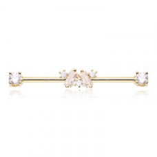 Golden Cubic CZ Bling Baguette Zig-Zag Prong Set Industrial Barbell