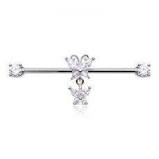 Cubic CZ Bling Butterfly Dangle Prong Set Industrial Barbell