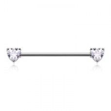 Cubic CZ Bling Heart Prong Set Industrial Barbell
