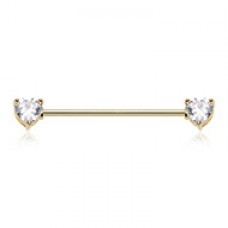Golden Cubic CZ Bling Heart Prong Set Industrial Barbell