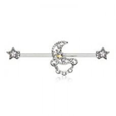 Iridescent Celestial Moon Star Chain Dangle Industrial Barbell