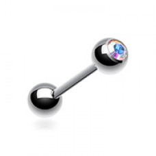Basic Gem Ball Steel Barbell Tongue Ring