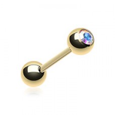 Gold Plated Basic Gem Ball Barbell Tongue Ring