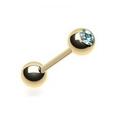 Gold Plated Basic Gem Ball Barbell Tongue Ring
