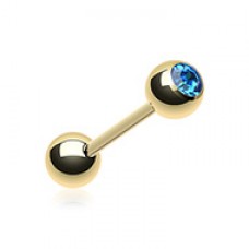 Gold Plated Basic Gem Ball Barbell Tongue Ring