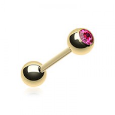 Gold Plated Basic Gem Ball Barbell Tongue Ring