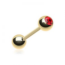 Gold Plated Basic Gem Ball Barbell Tongue Ring