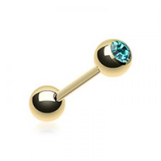 Gold Plated Basic Gem Ball Barbell Tongue Ring