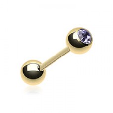 Gold Plated Basic Gem Ball Barbell Tongue Ring