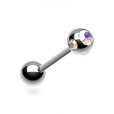 Multi Gem Sparkle Ball Steel Barbell Tongue Ring