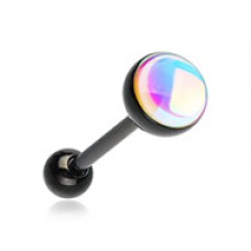 Black Synthetic Moonstone Illumilating Barbell Tongue Ring