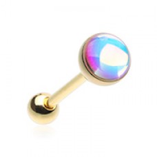 Golden Synthetic Moonstone Illumilating Barbell Tongue Ring
