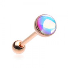 Rose Gold Synthetic Moonstone Illumilating Barbell Tongue Ring