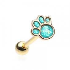 Golden Animal Lover Paw Print Opal Barbell Tongue Ring
