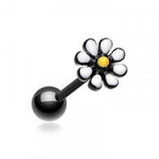 Black Daisy Flower Barbell Tongue Ring