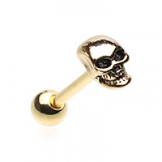 Golden Skull Head Steel Barbell Tongue Ring