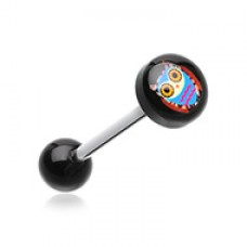 Retro Owl Logo Acrylic Barbell Tongue Ring