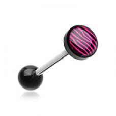 Zebra Stripe Logo Acrylic Barbell Tongue Ring