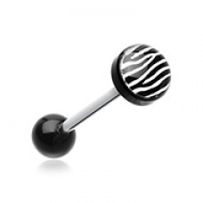Zebra Stripe Logo Acrylic Barbell Tongue Ring