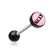 SEXY' Pink Logo Acrylic Barbell Tongue Ring