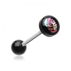 Lady Skull Logo Acrylic Barbell Tongue Ring