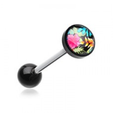 Hawaiian Luau Flower Logo Acrylic Barbell Tongue Ring