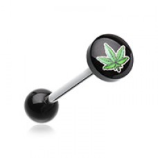 Marijuana Cannabis Pot Leaf Logo Acrylic Barbell Tongue Ring